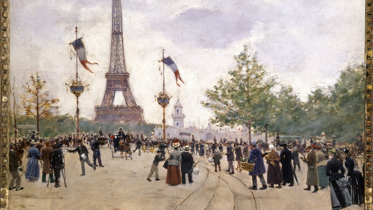 Peinture de Jean Beraud intitulée "Entrée de l'exposition universelle de 1889"