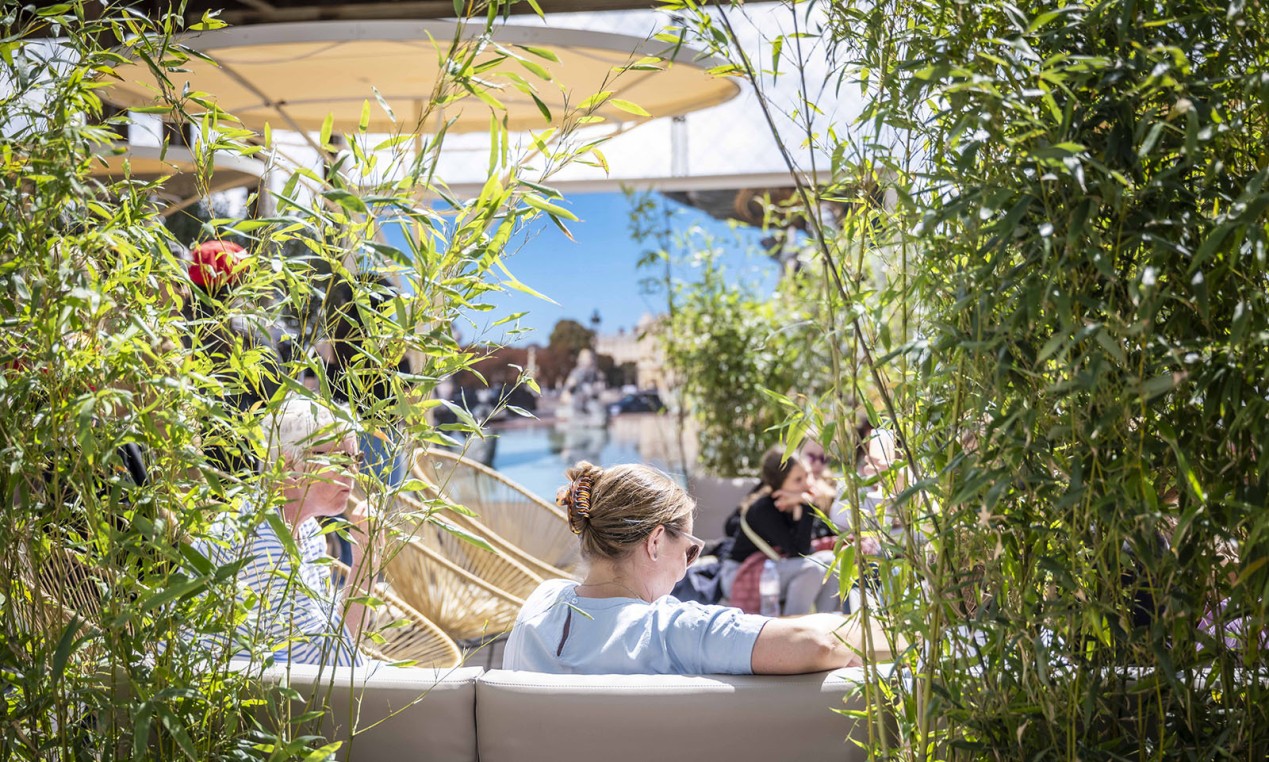 Visiteur sur la terrasse d'été